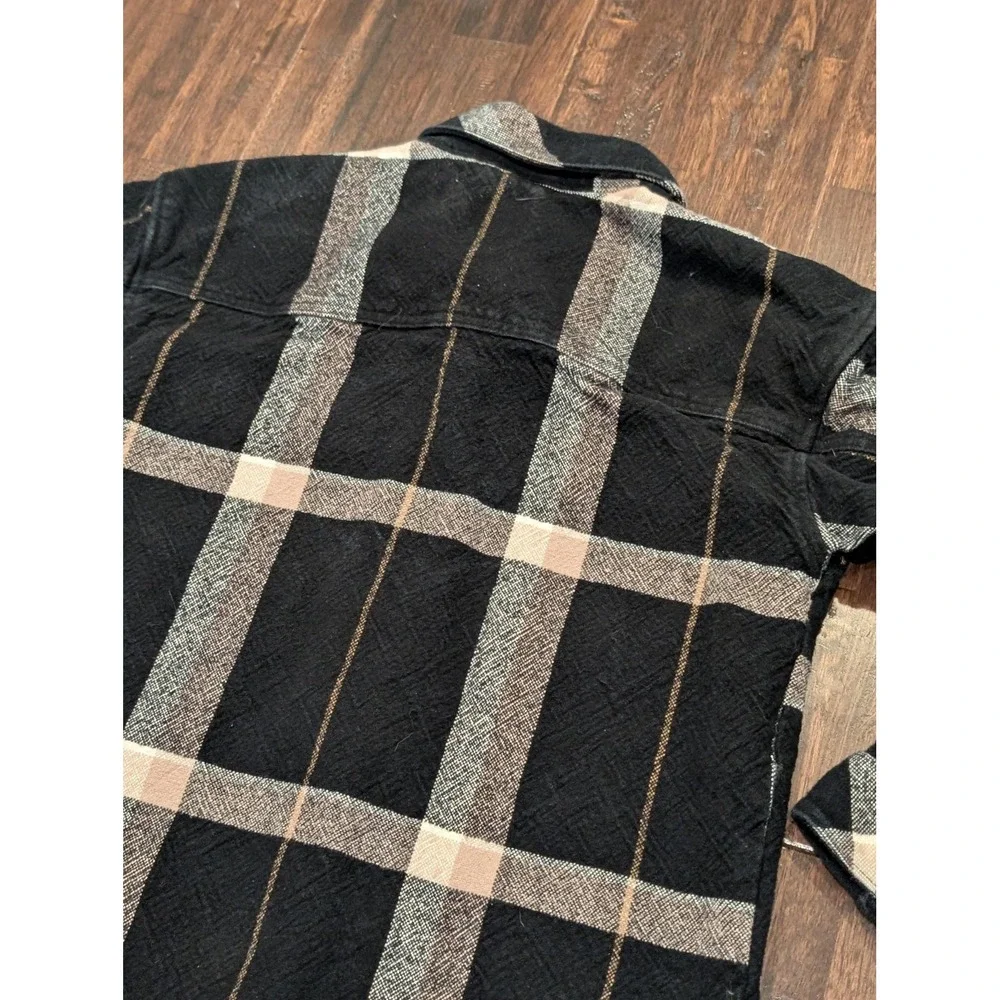 Vans Shirt Mens Medium Black Gray Plaid‎ Flannel Checked Heavy Buttons VN0A7R03